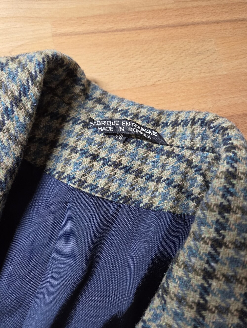 Romanian Houndstooth Oversized Blazer Blue Brown Boxy (c1) - Picture 10 of 12